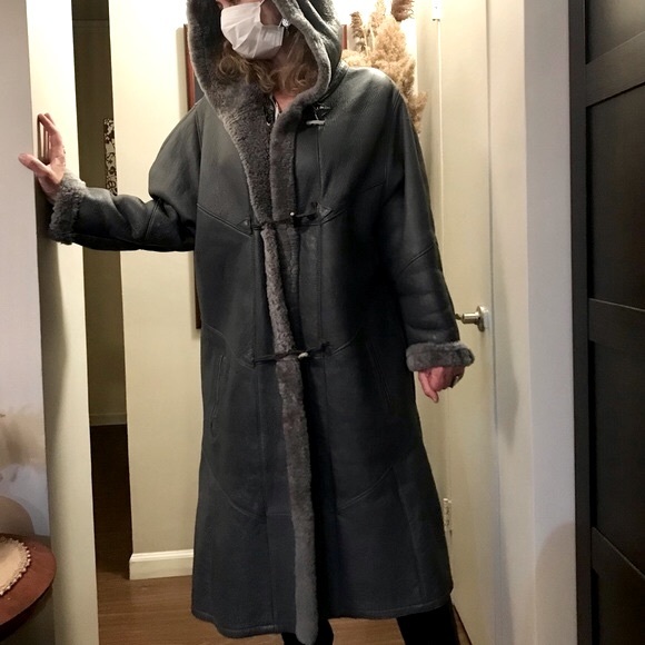Genuine leather and shearling long coat, like new, size L - Picture 6 of 11
